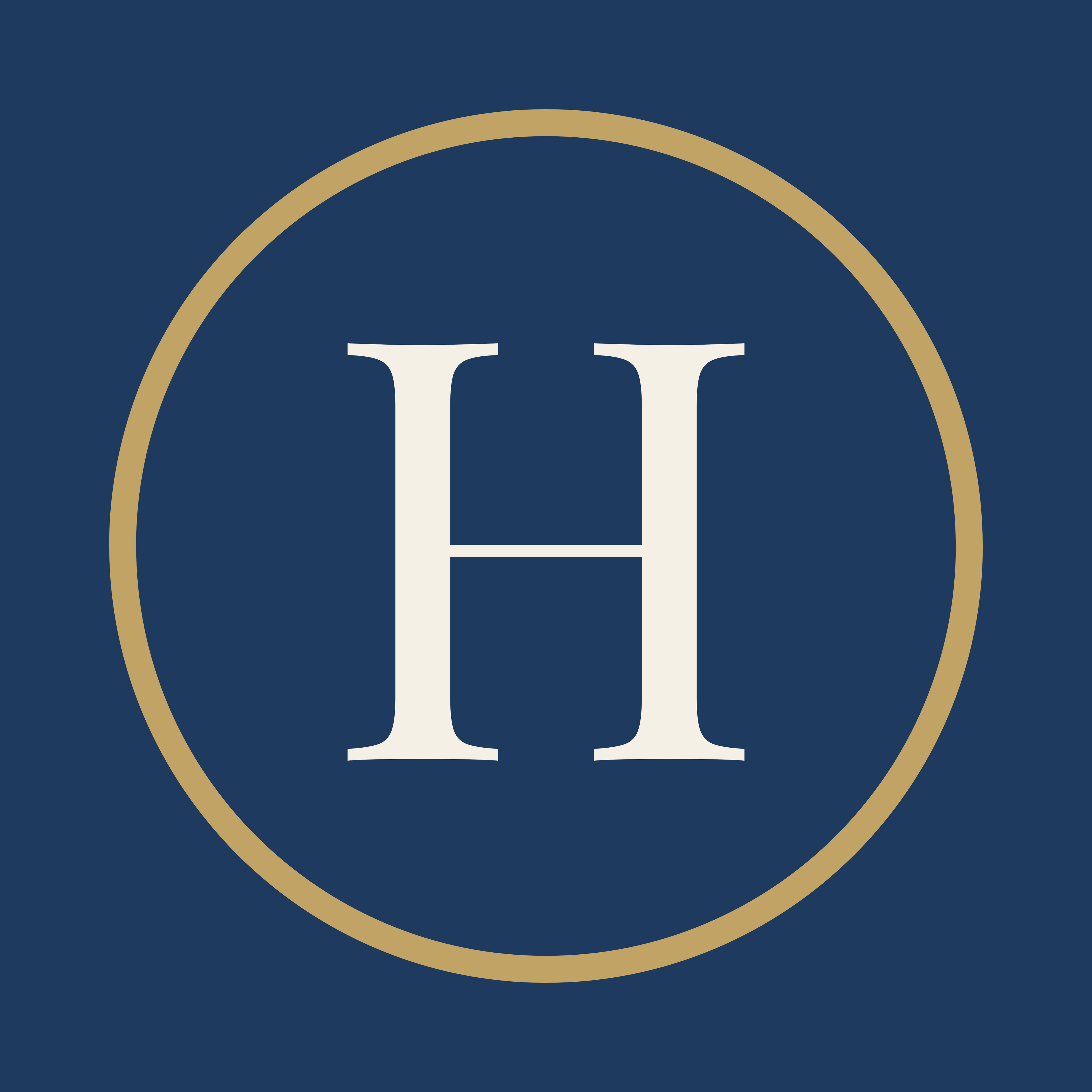 Letter 'H' in a gold circle on a blue background