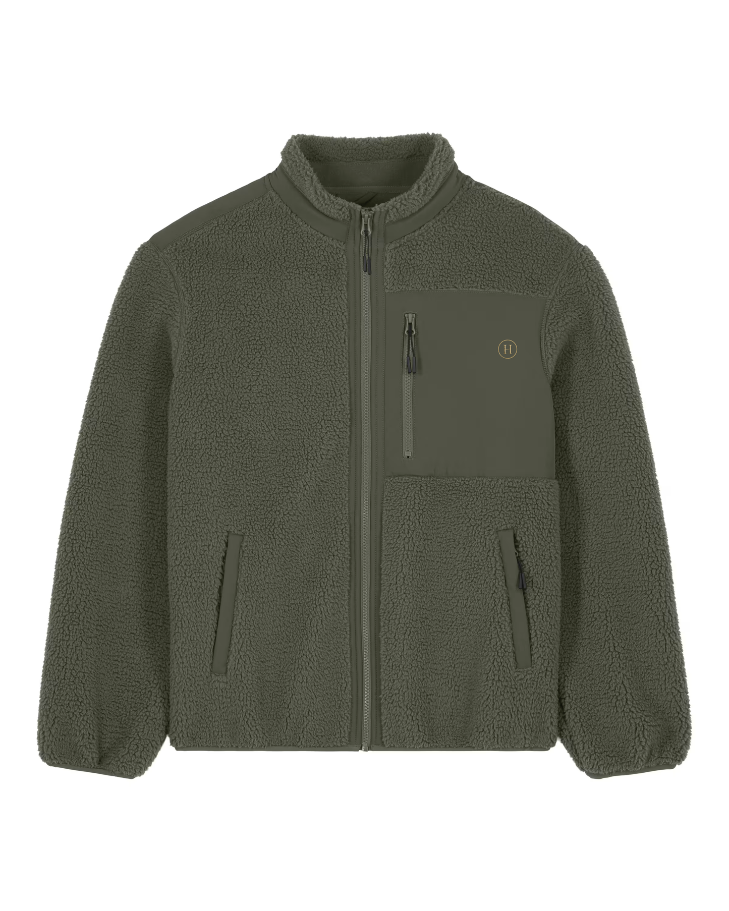 Green fleece jacket on a white background