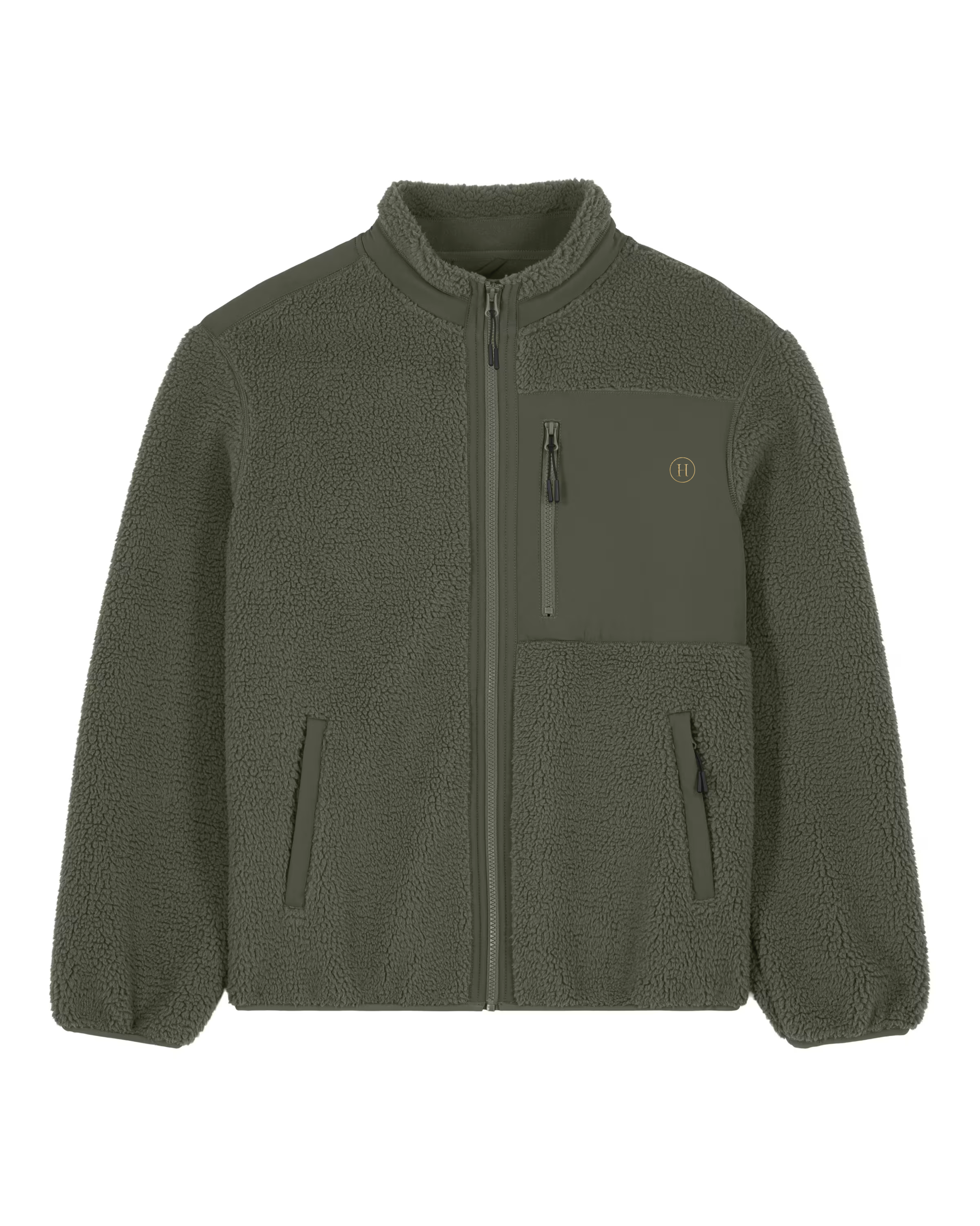 Green fleece jacket on a white background