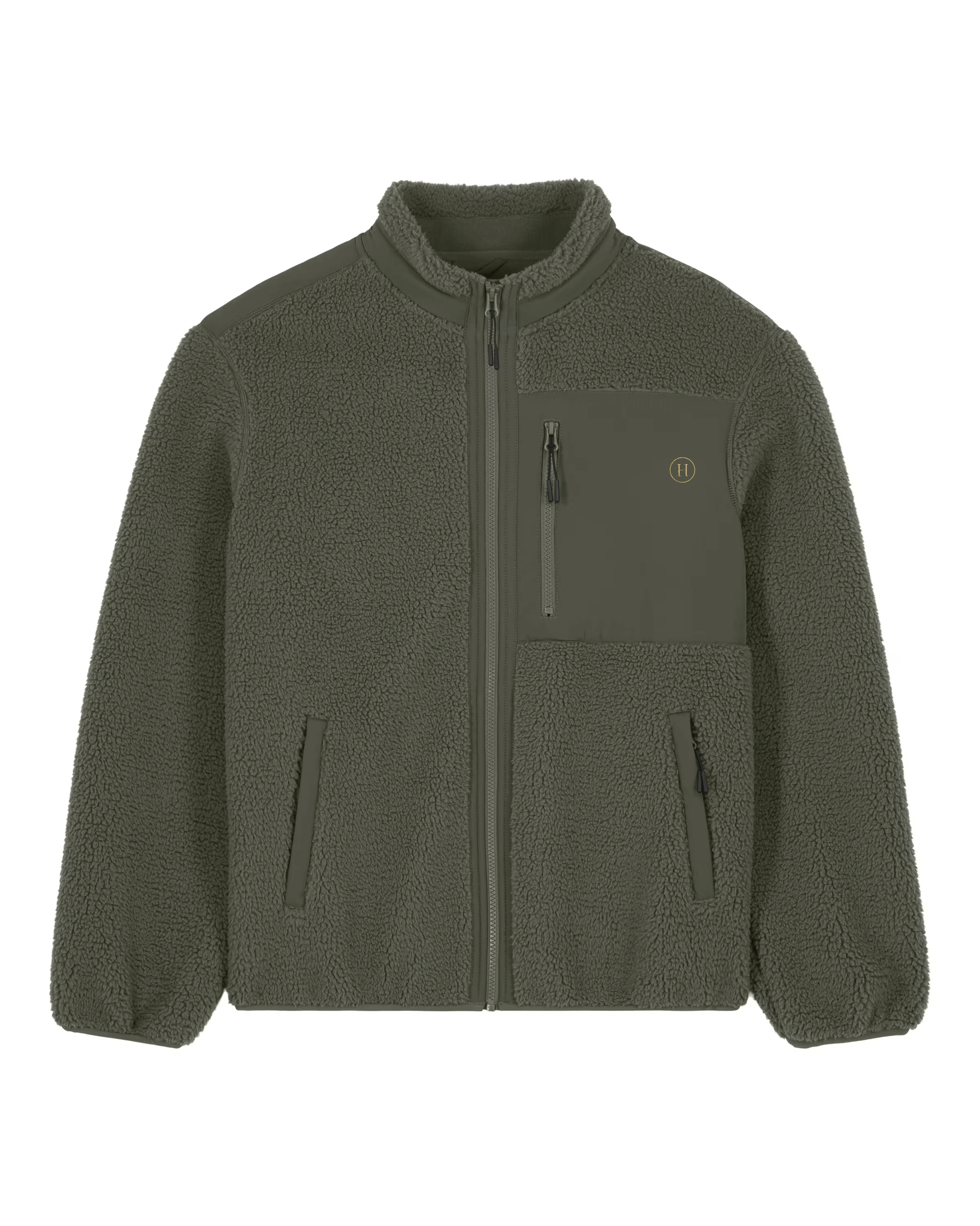 Green fleece jacket on a white background