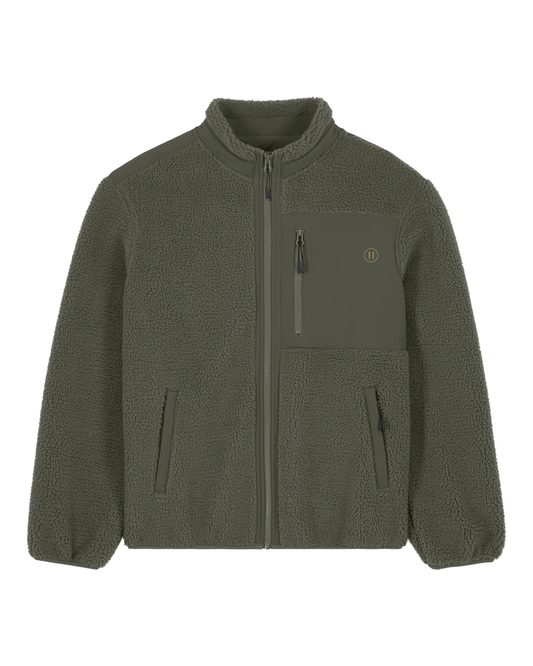Green fleece jacket on a white background