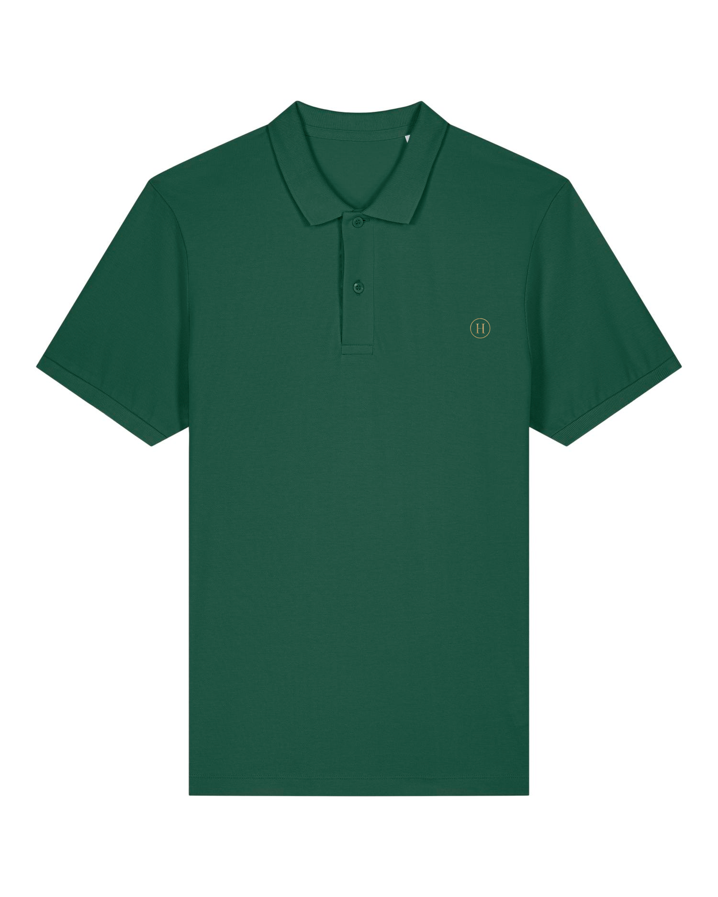 Green polo shirt with a small logo on a white background