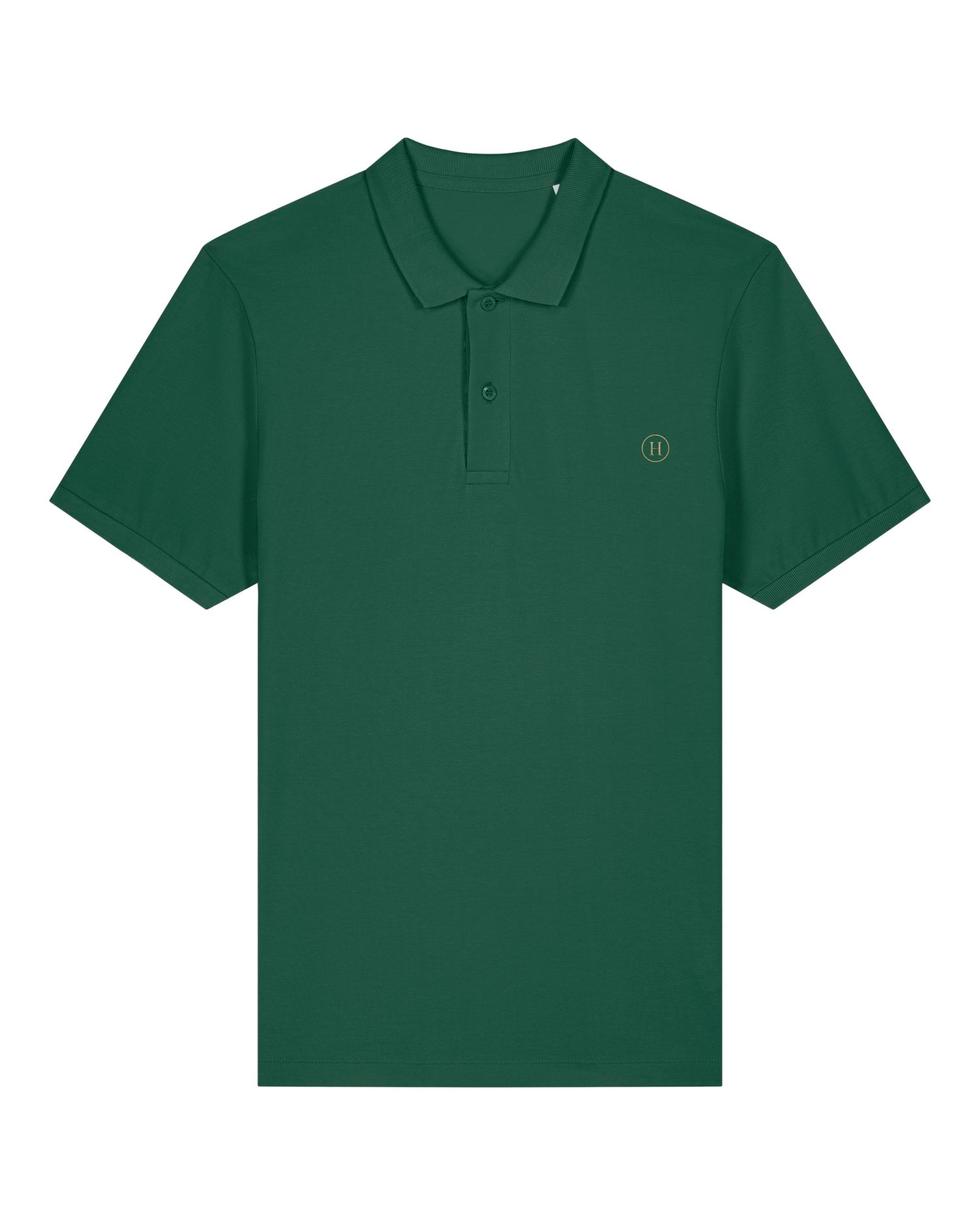 Green polo shirt with a small logo on a white background